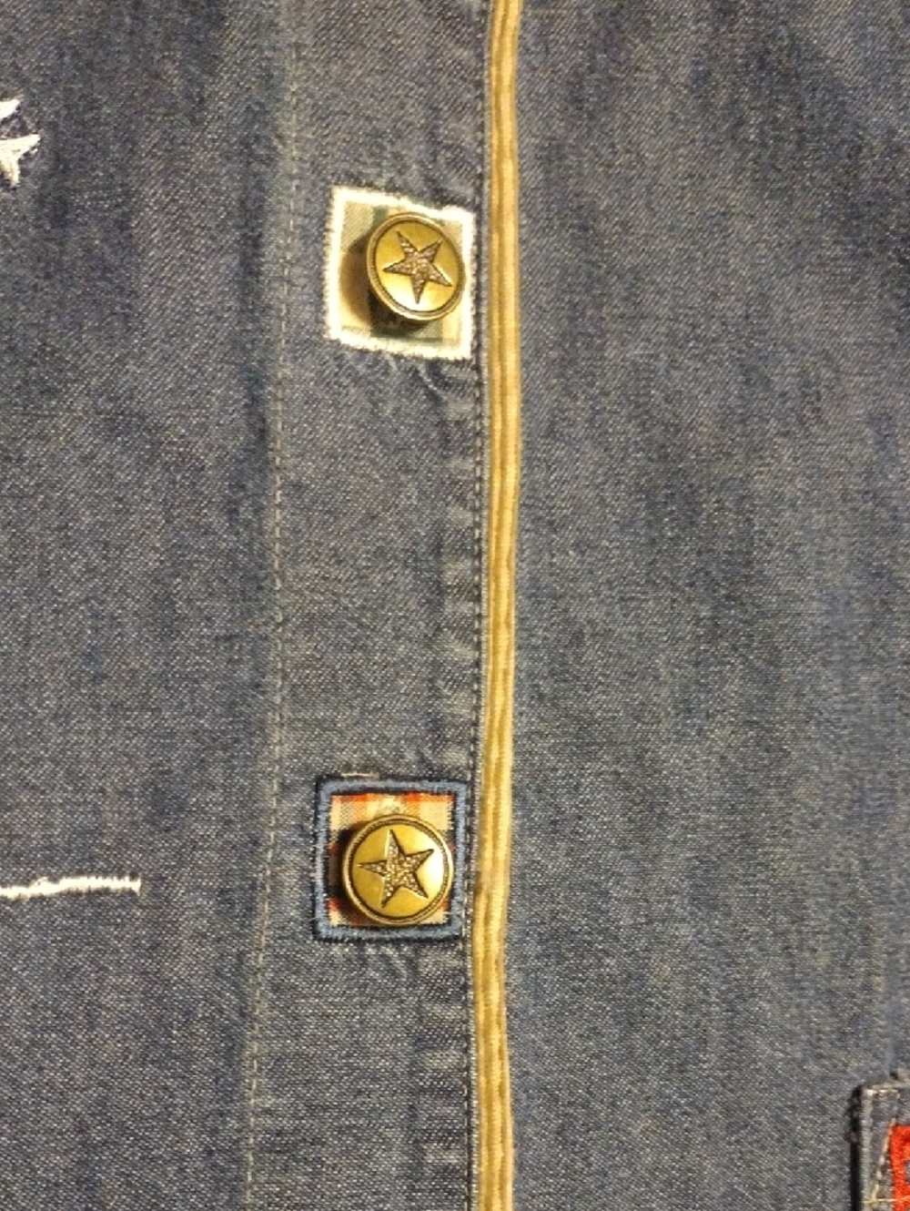 Vintage Teddi Blue Denim Jacket with Tan Corduroy Collar and Red Stitching - Picture 10 of 14